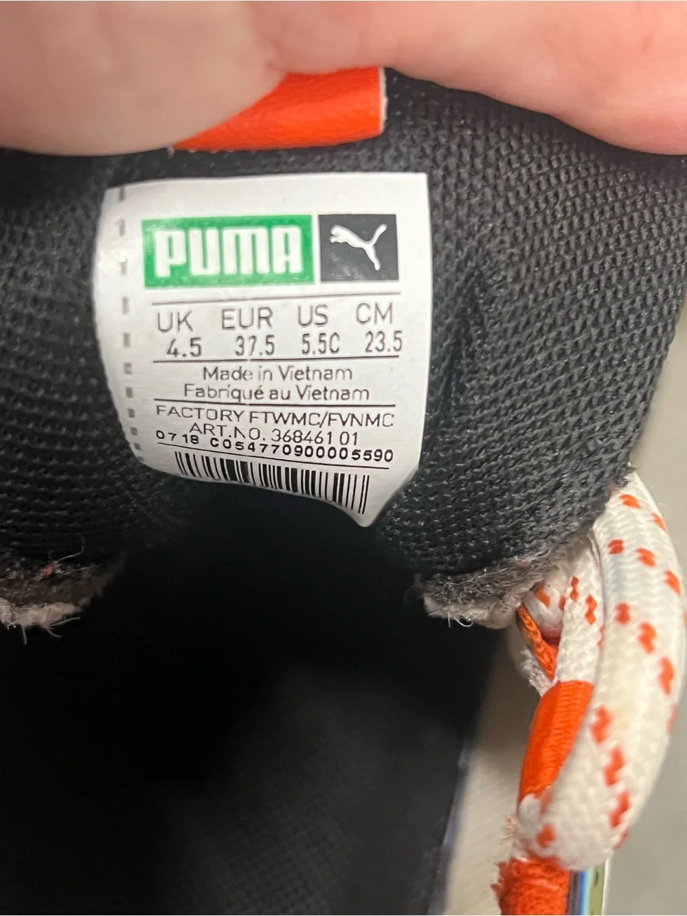Puma Thunder Electric Jr. Sneakers White, Black, Mandarine Red Sz 5.5C excellent